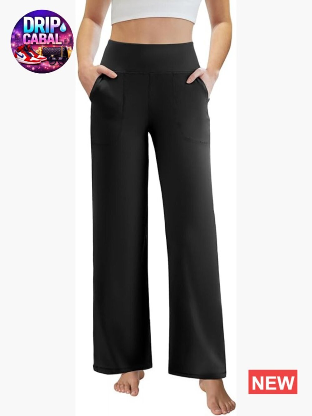 Wide Leg Yoga Pants with Pockets, Elastic Waist, Polyester Spandex